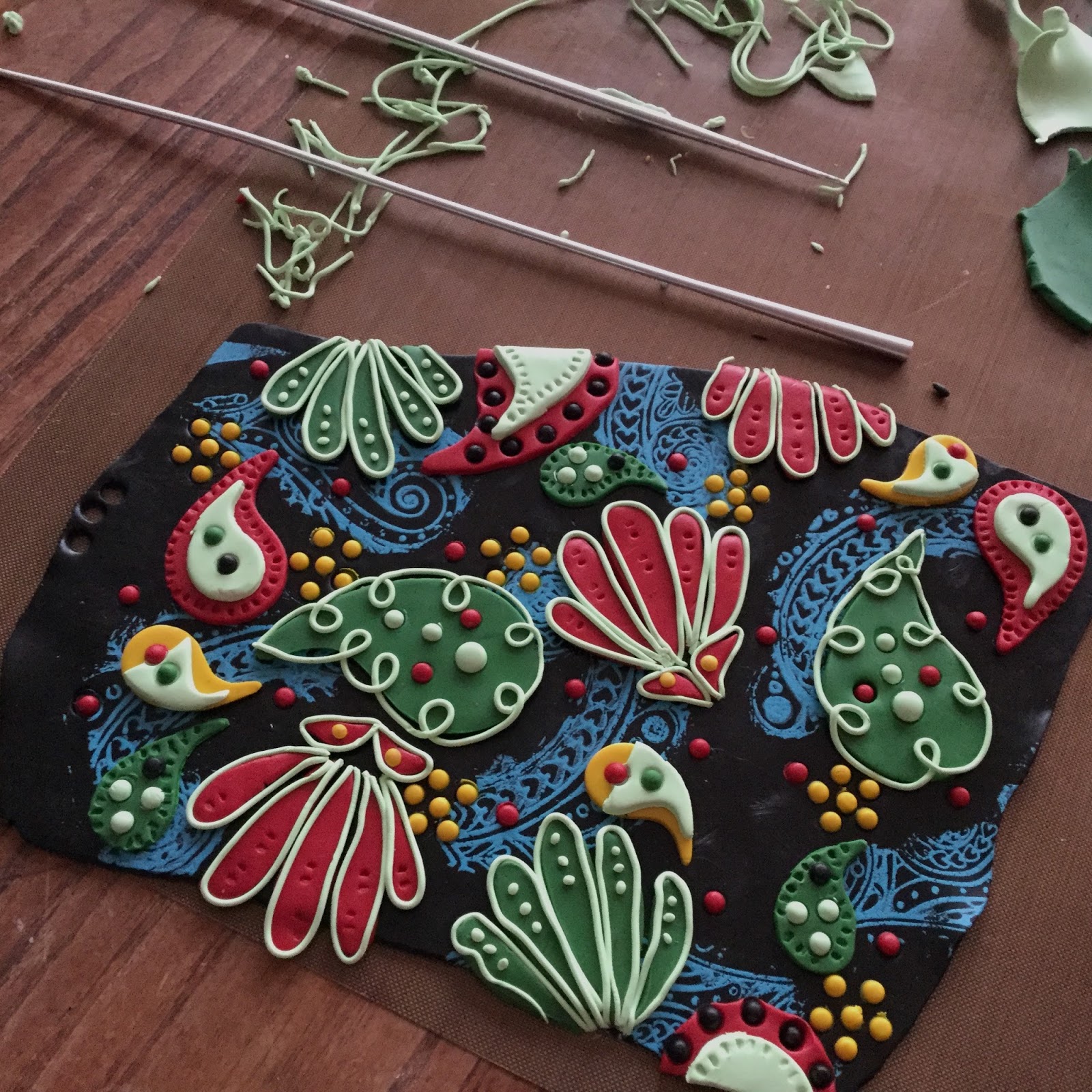 Bohemian Paisley & Flower Polymer Clay Pendants