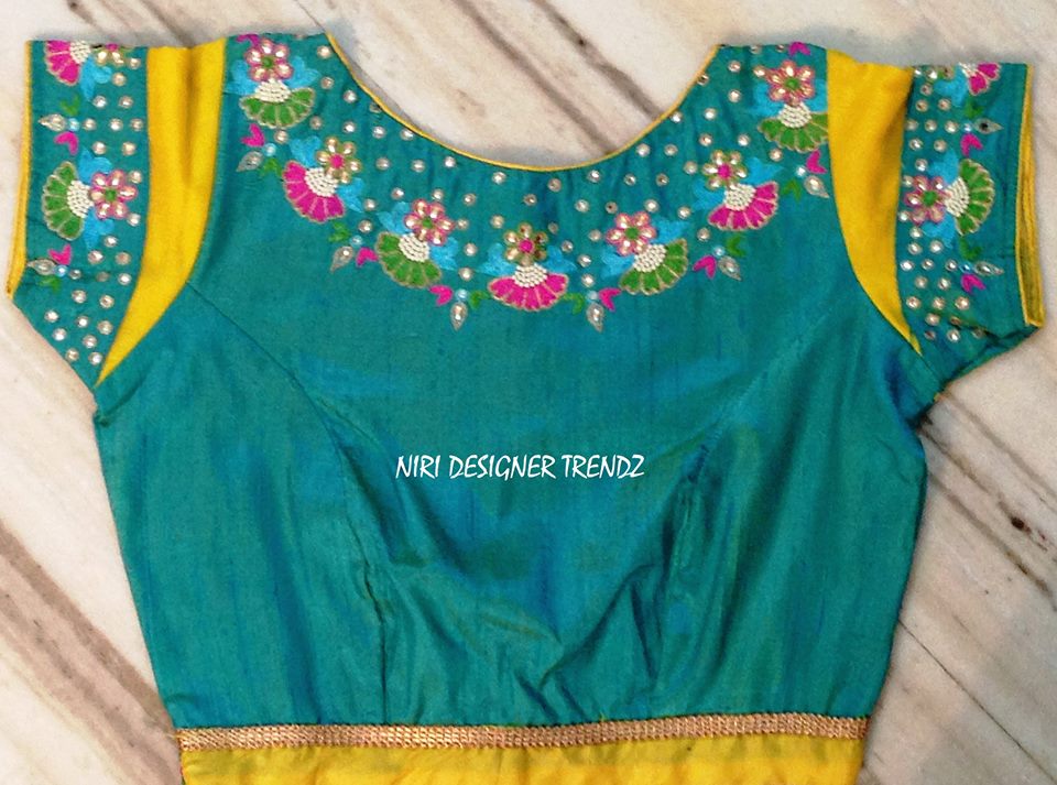 MODELS OF BLOUSE DESIGNS: HIGH NECK EMBROIDERY DESIGNER READY MADE BLOUSE