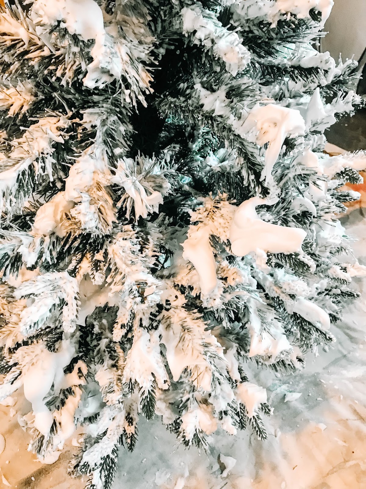 DIY Flocked Christmas Tree Using Supplies from the Dollar Store