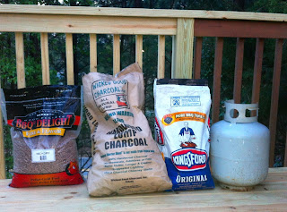 Pellets for grill, lump charcoal, briquettes, propane for grilling