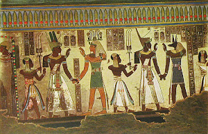 Egyptian Painting showing Humans and Hybrids created to Gene Engineering