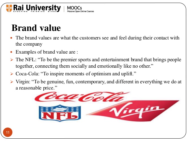 Brand values examples Examples of Brand Values from Successful Businesses While you may have anywhere from 3 to 12 shared values in your business, your customers will likely define you by a single value. For illustration purposes, below is a list of successful brands and the brand value most .