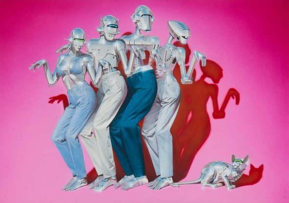 As sensuais e surreais pinturas com mulheres robóticas de Hajime Sorayama Hajime Sorayama ilustrações arte pinturas mulheres robôs metálicas ficção fantasia surreal cyberpunk vintage cromadas