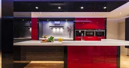 Diseños de cocinas en color blanco negro y rojo - Colores en Casa