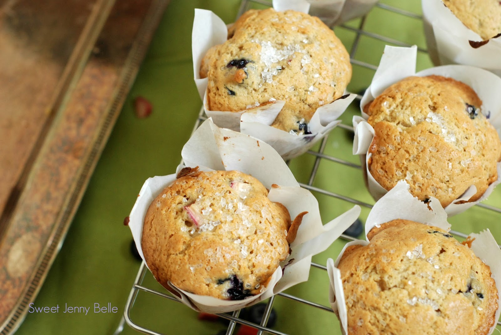 Super Easy Berry Rhubarb Muffins Sweet Jenny Belle easy sugar