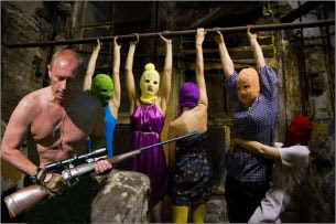 Pussy Riot und Putin mit Waffe Pussy Riot und Putin witzig