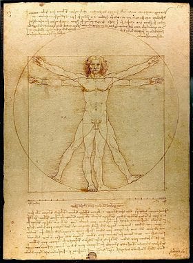 Homme de Vitruve: dessin de Léonard de Vinci (1492) Galleria  dell'Academia de Venise