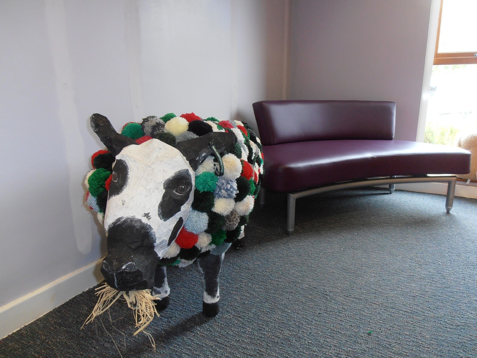 Robin Hood in the Community: Pom-pom Sheep exhibited at Rothwell Library