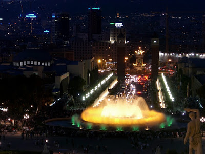 Magical fountain in Barcelona at night