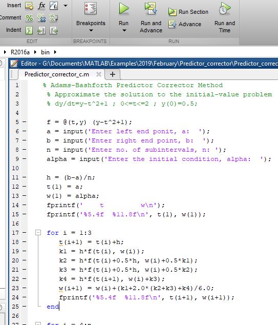 Predictor Corrector Method using MATLAB - MATLAB Programming