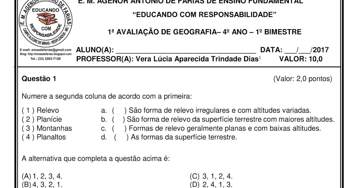 Atividade de Geografia - Problemas Sociais e Ambientais - Anos Finais