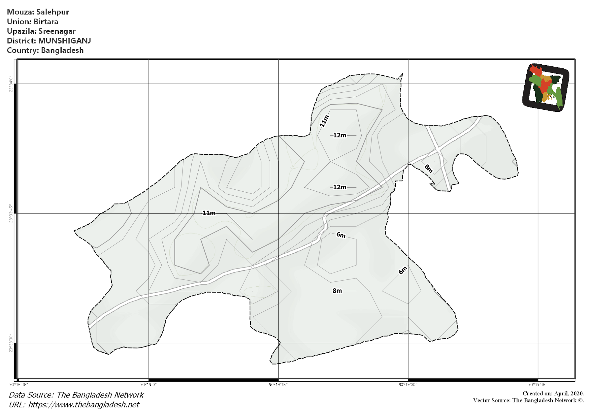 Map of Salehpur Mouza of Sreenagar Upazila, MUNSHIGANJ, Bangladesh.