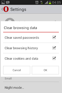 Membersihkan data history pada mobile browser Opera mini 2