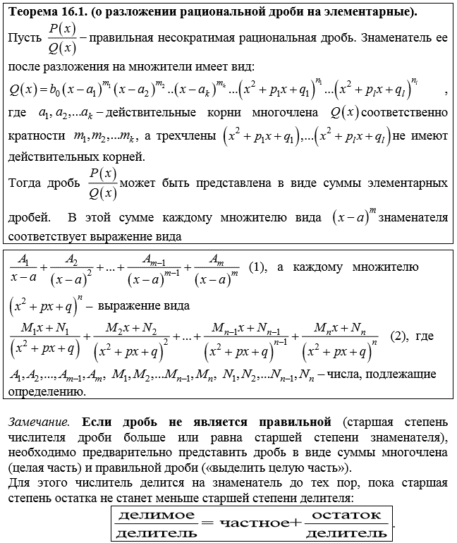 Разложение на простейшие интегралы