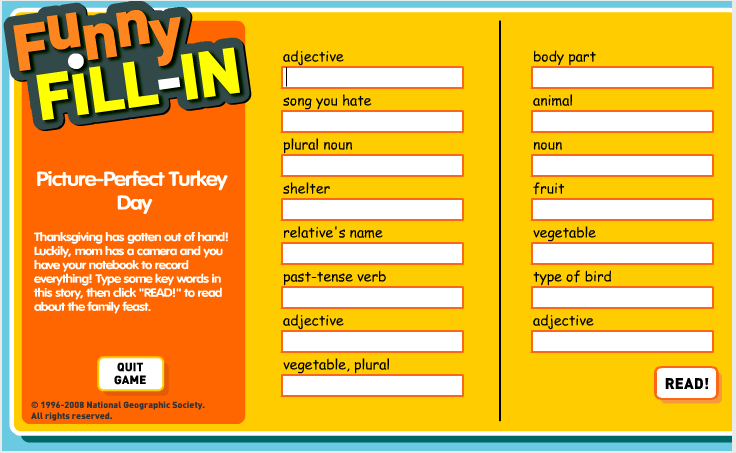 English is all around funny fill in picture perfect turkey day