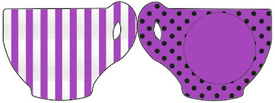 Morado con Lunares Negros: Invitaciones para Imprimir Gratis Tarjeta con forma de taza de Morado con Lunares Negros