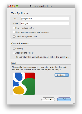 Mozilla Prism: Welcome screen 