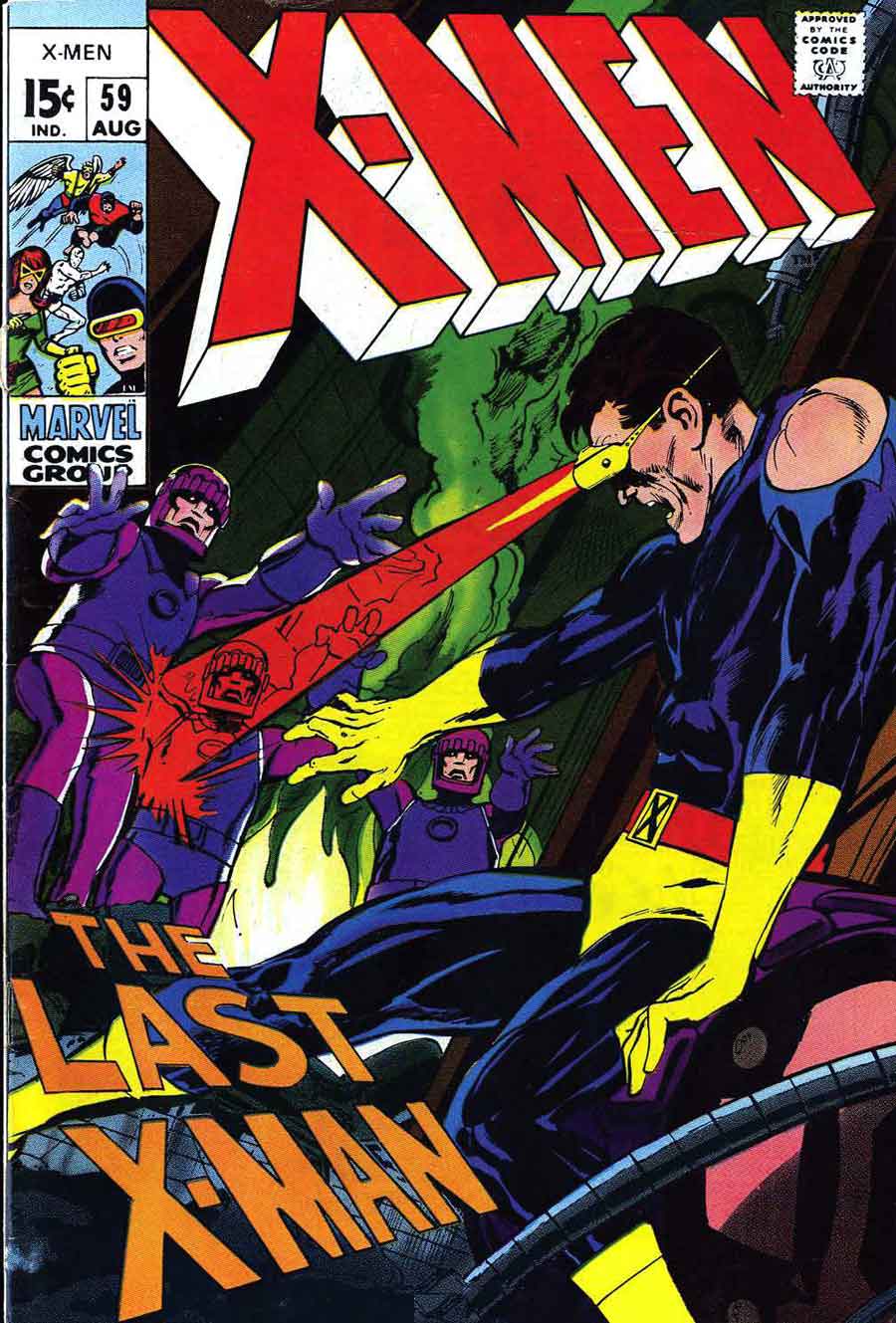 X-men #59 cover art by Neal Adams / silver age 1960s marvel comic book / Sentinels