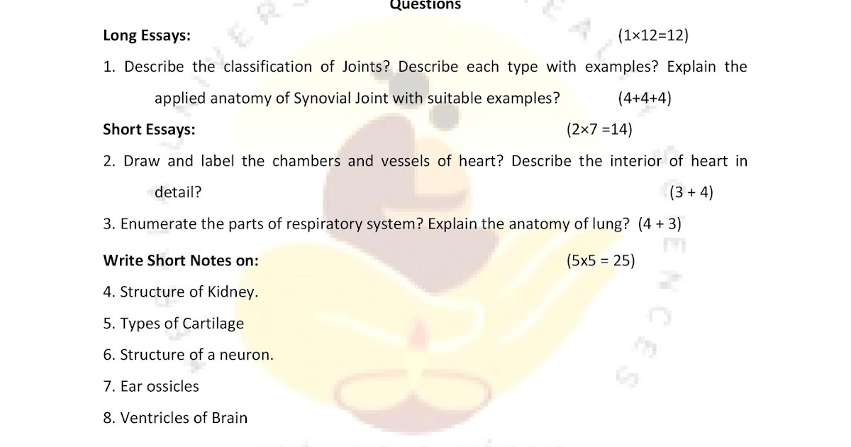 KUHS PREVIOUS QUESTION PAPER ANATOMY