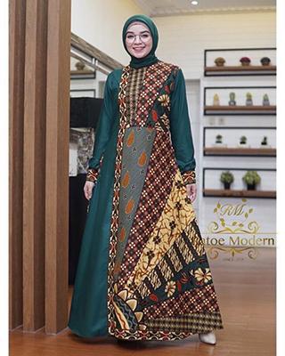 Model Baju Gamis Batik Kombinasi Polos Model Baju Gamis Wanita Dewasa Syari Modern Terbaru