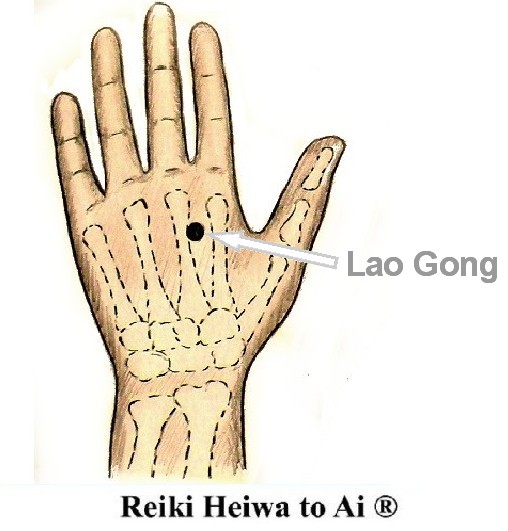Reiki Heiwa to Ai ® (HAR) Localización del punto de acupuntura Lao Gong