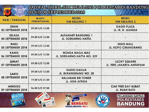 Jadwal SIM Keliling Polrestabes Bandung Bulan September 2018