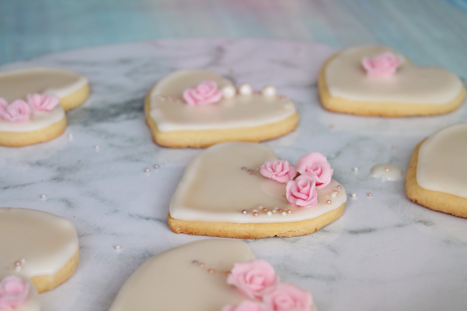 Lick The Spoon Decorated Heart Sugar Cookies with Gumpaste Roses