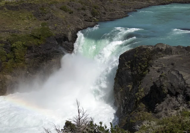 Rainbow over Salto Grande waterfall in Torres del Paine National Park on a day trip from Puerto Natales Chile