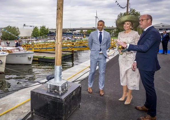 Queen Maxima wore Natan lace dress from 2018 collection. Royal Van Lent Shipyard and Royal De Vries Shipyard