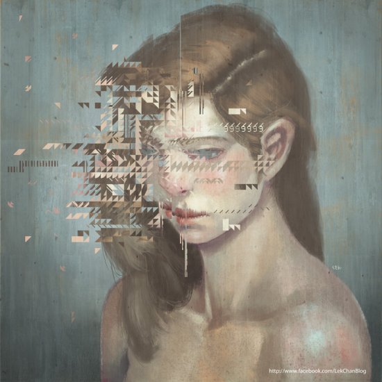 As surreais pinturas digitais influenciadas por glitches e bits de Lek Chan Lek Chan deviantart arte pinturas digitais surreais mulheres glitches