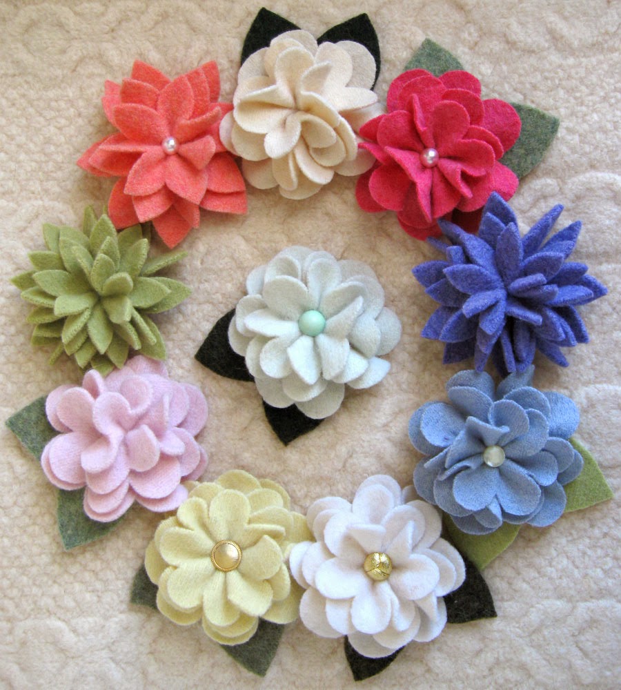 FeltSewGood Felted Wool Flowers in Spring Pastels