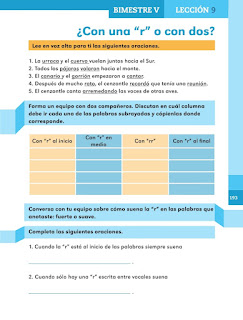 Apoyo Primaria Español 1er grado Bimestre 5 lección 9 ¿Con una "r" o con dos?