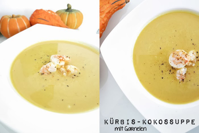 Kürbis-Kokos Suppe mit Garnelen