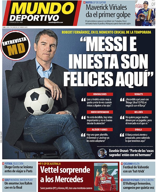 Roberto Fernández, Mundo Deportivo: "Messi e Iniesta son felices aquí"