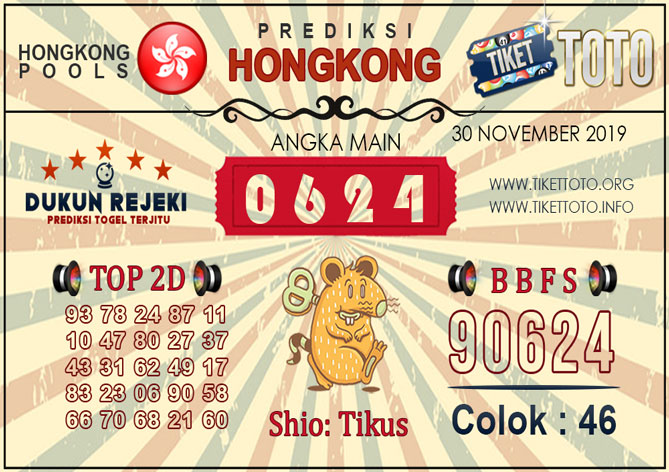 Prediksi Togel HONGKONG TIKETTOTO 30 NOVEMBER 2019