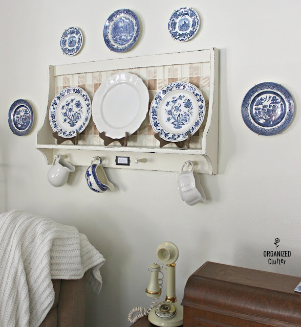 Shaker Shelf Upcycle with Chalk Paint & Stencils #stencil #oldsignstencils #buffalocheck #ironstone #bluewillow