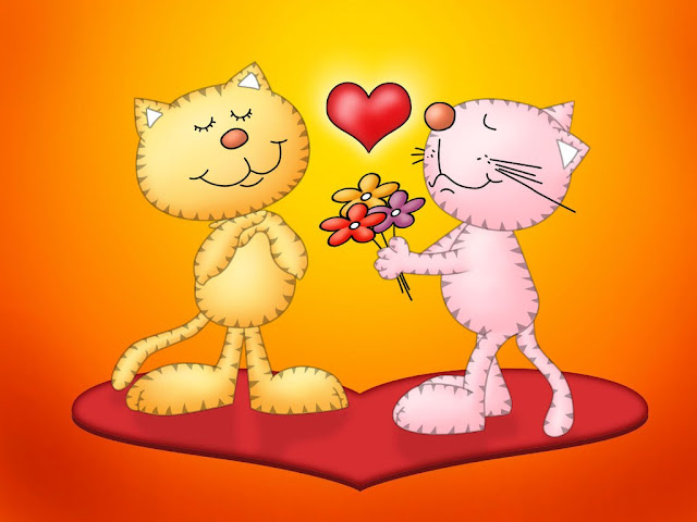 cats in love, flowers with love, cats, amazing wallpapers