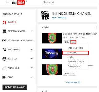Anotasi, membuat teks dan Link ke Vidio lain di Youtube Anotasi, membuat teks dan Link ke Vidio lain di Youtube