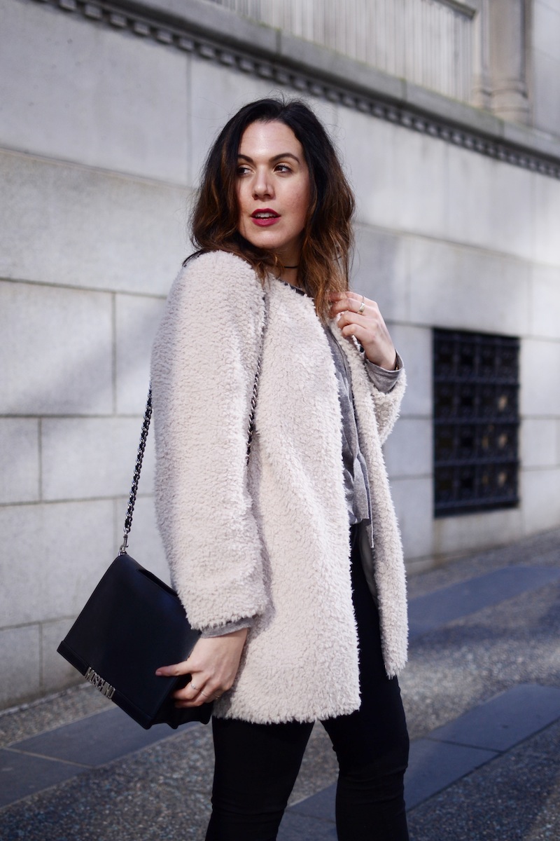 Aritzia shearling coat Le Chateau lace up sweater vancouver fashion blogger cute winter outfit