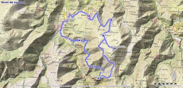 Dolmen de Merillés: Mapa de la ruta con subida al Alto de Reigada