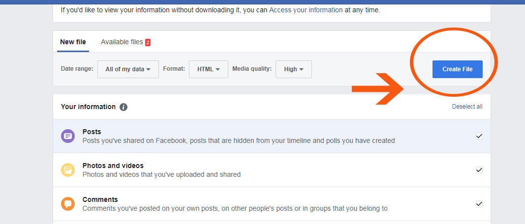 Screen shots for Save facebook data on computer and mobile