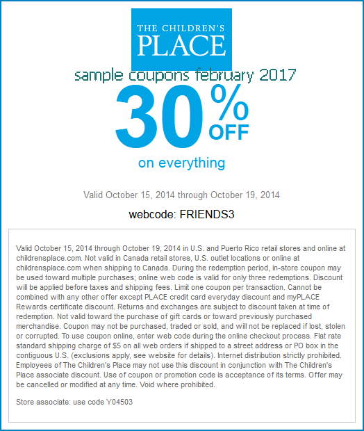 Childrens place online coupon code