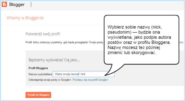 Nick / nazwa na platformie Blogger.