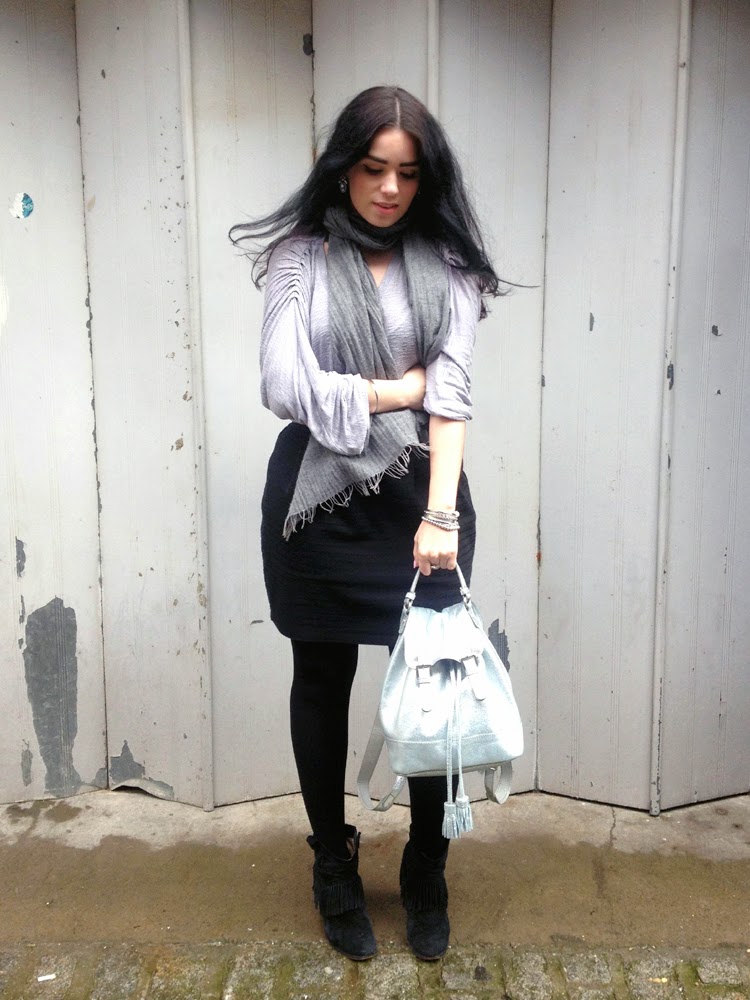 Silver leather Boden backpack on London fashion blogger Emma Louise Layla