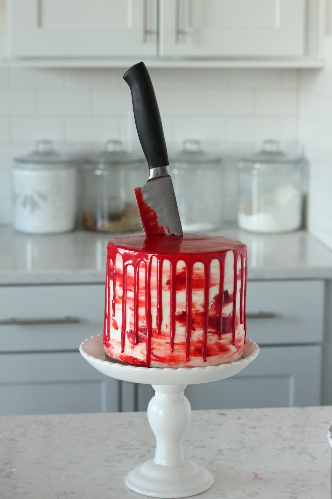 Bloody Knife (Red Velvet Cake with Almond Cream Cheese - Baking with Blondie