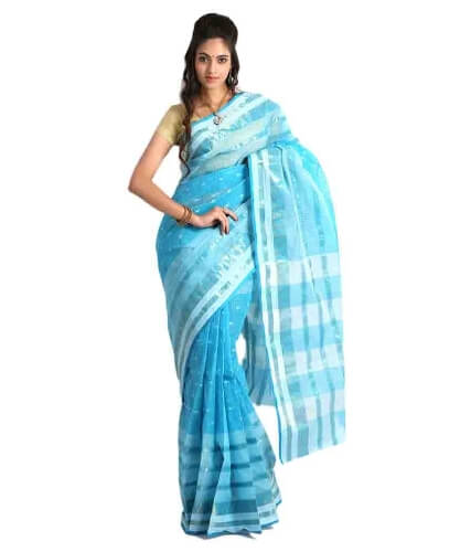 Blue And White Tant Cotton Saree