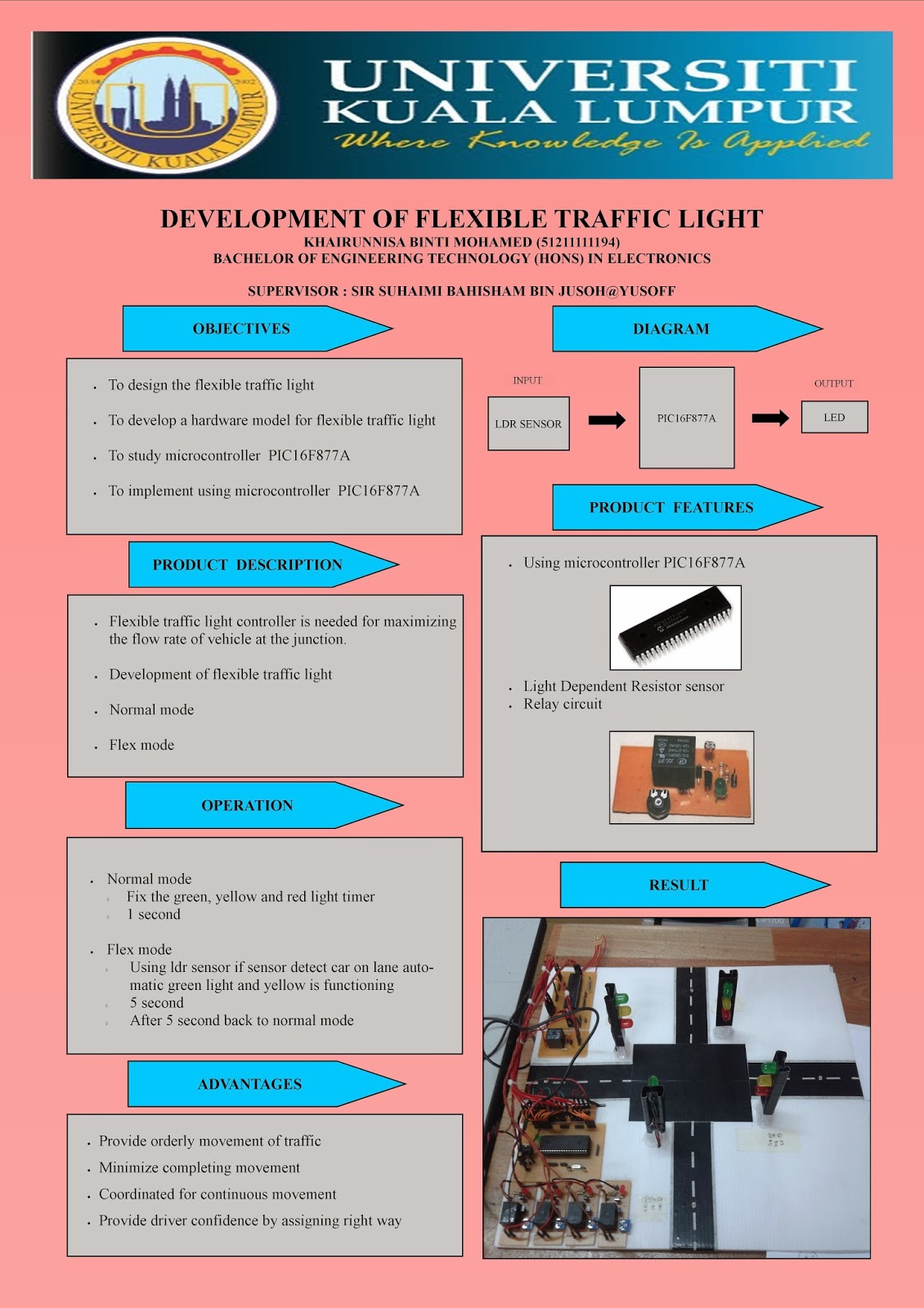 DEVELOPMENT OF FLEXIBLE TRAFFIC LIGHT: WEEK 12 : FYP 2 : DESIGN POSTER
