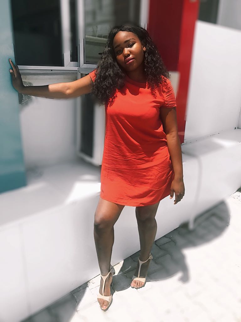 guys never notice me, orange dress, nude heels, curly human hair wi (2) guys never notice me, orange dress, nude heels, curly human hair wi (2)