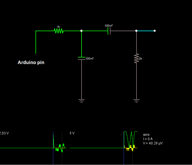 Dubworks ac coupling of a 05 V signal from Atmega328