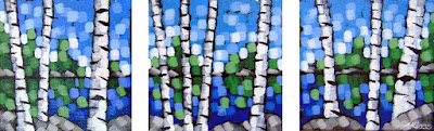 summer sky triptych painting by artist aaron kloss summer sky triptych painting by artist aaron kloss, square painting, pointillism, sivertson gallery